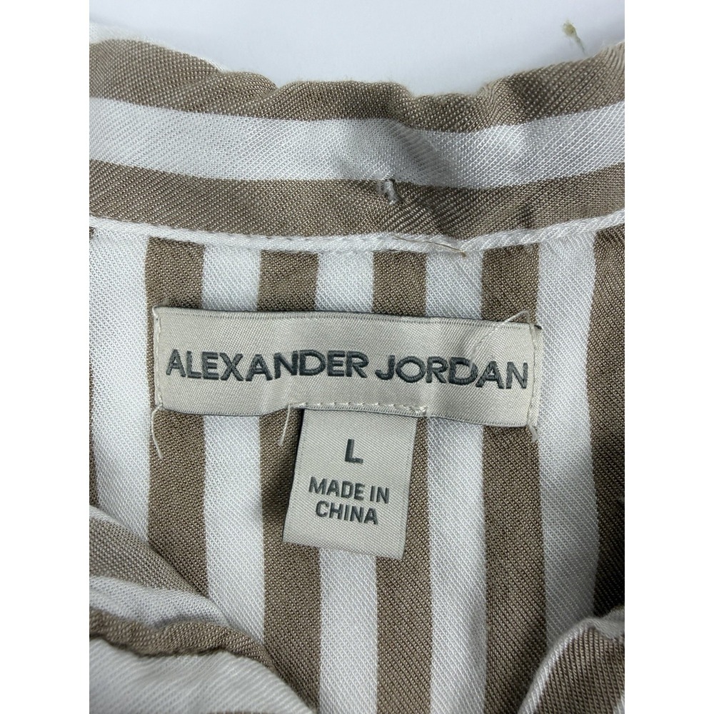 Alexander Jordan Womens Large Tan White Stripe Button Front Blouse Top - Picture 4 of 7